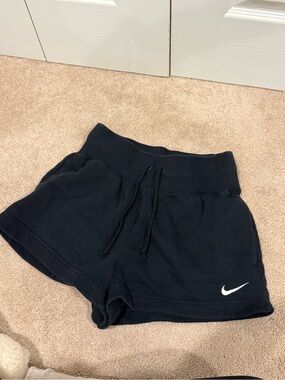 Nike Black Women’s Ribbed Waist Athletic Shorts with Swoosh